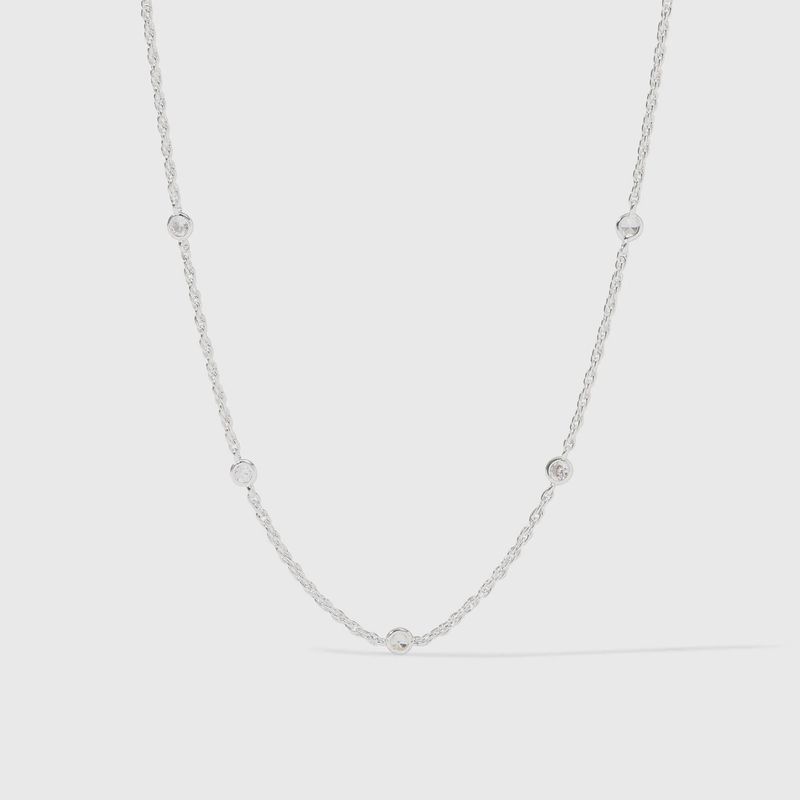 CELESTE DELICATE SILVER STATION NECKLACE CUBIC ZIRCONIA