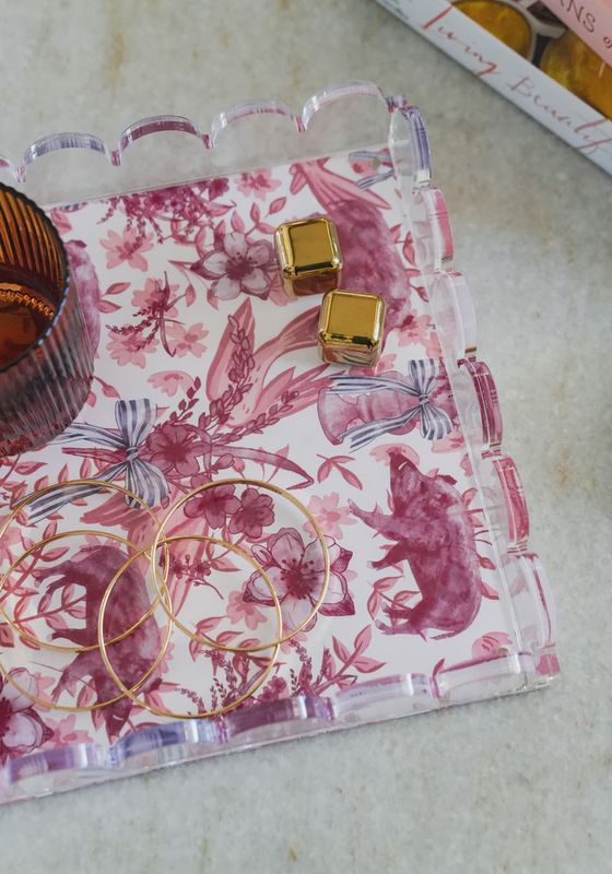 CARDINAL &amp; WHITE ACRYLIC SCALLOPED TRAY