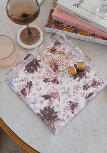 MAROON &amp; WHITE ACRYLIC SCALLOPED  TRAY