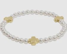 SIGNATURE CROSS PEARL 4MM BEAD GOLD BRACELET