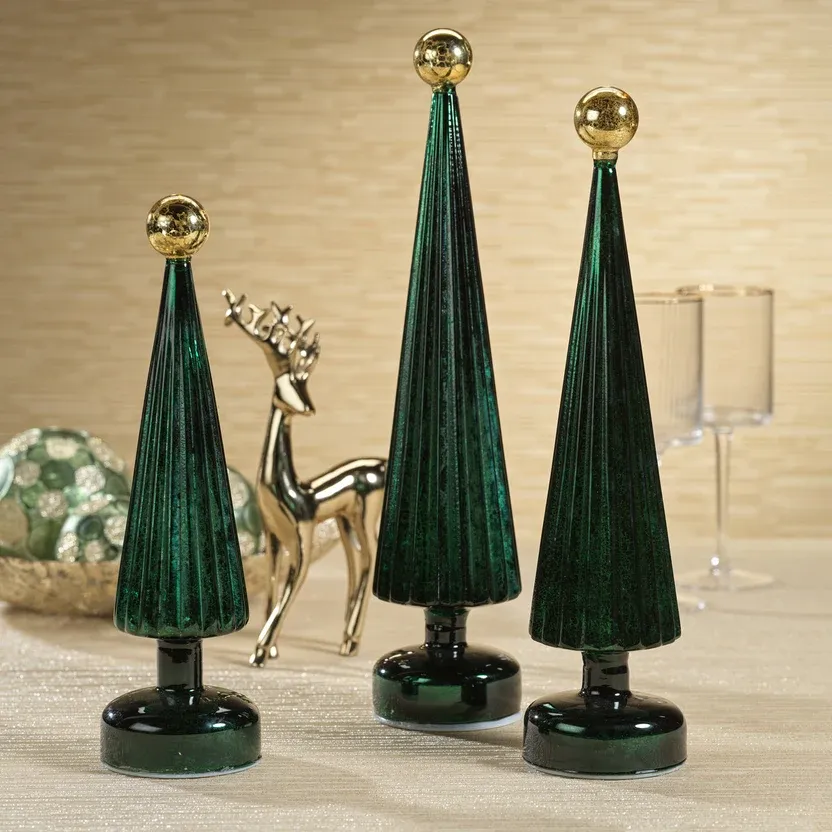 GREEN LED GLOBE FINIAL GOLD TOP 14.5"