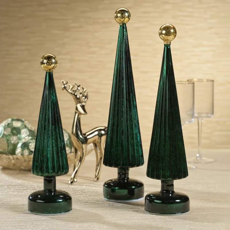 GREEN LED GLOBE FINIAL GOLD TOP 14.5"