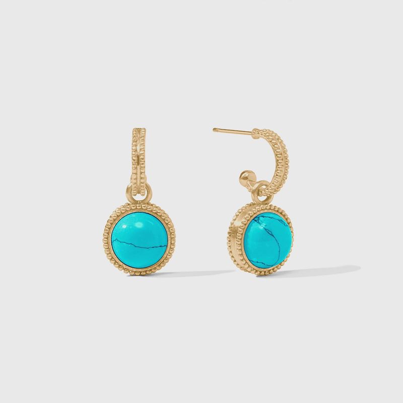 FLEUR DE LIS HOOP &amp; CHARM EARRING TURQUOISE BLUE