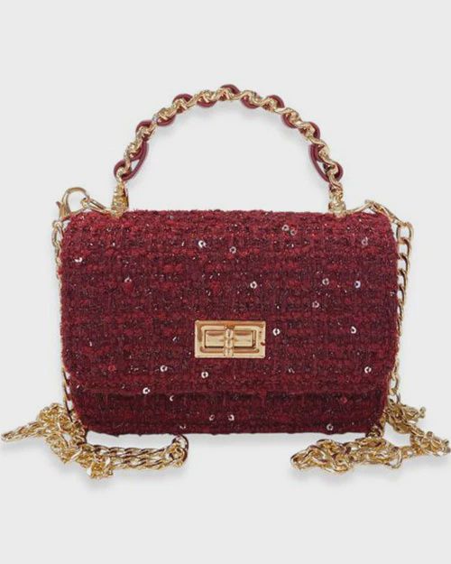 TWEED &amp; SEQUINS PINK PURSE