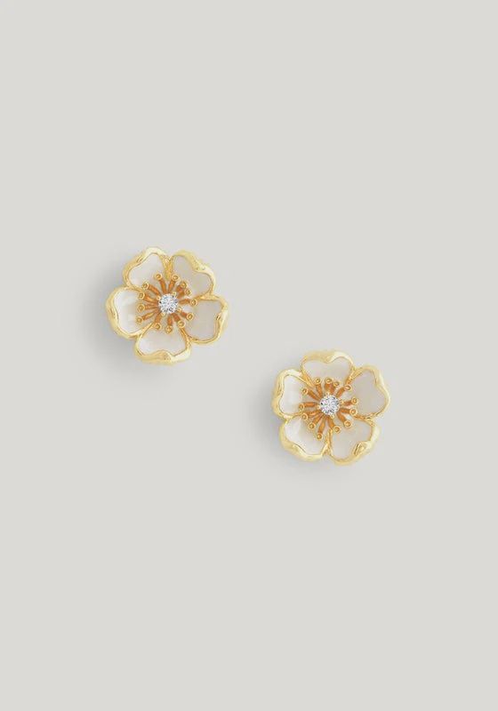 WILDFLOWER STUD EARRINGS WHITE ENAMEL