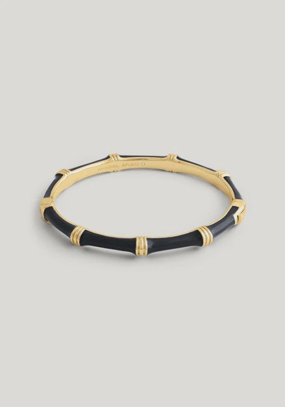 BAMBOO ENAMELED HINGED BANGLE BLACK