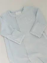 BLUE SNAP FOOTIE BLUE PICOT TRIM 0-3M