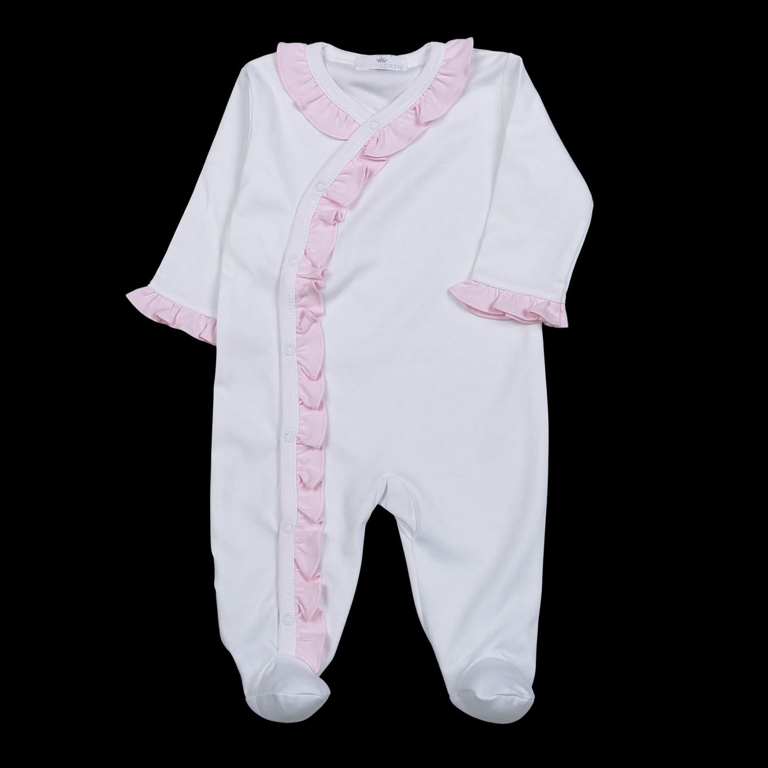 LILY KIMONO FOOTIE PINK RUFFLES NB