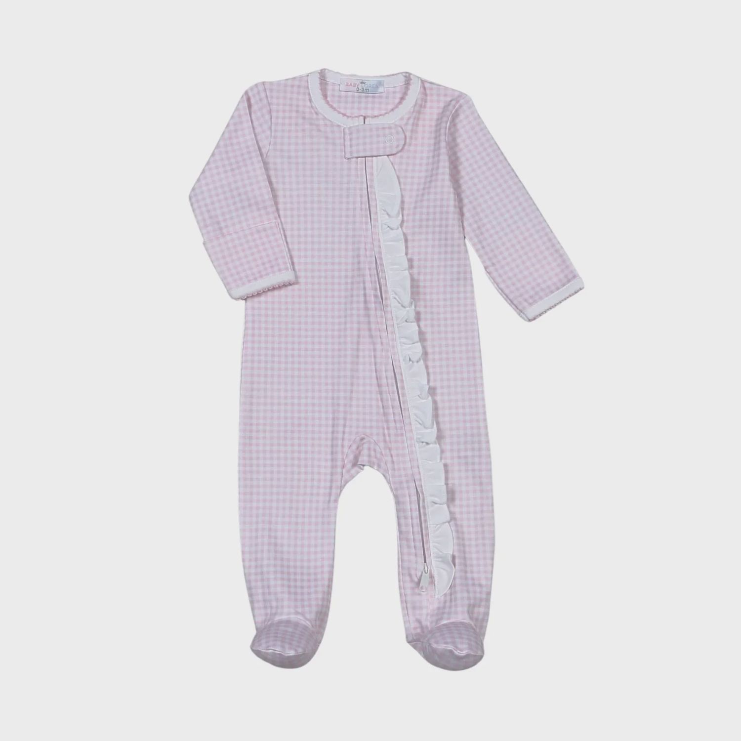 PINK GINGHAM SNAP FOOTIE 3-6M