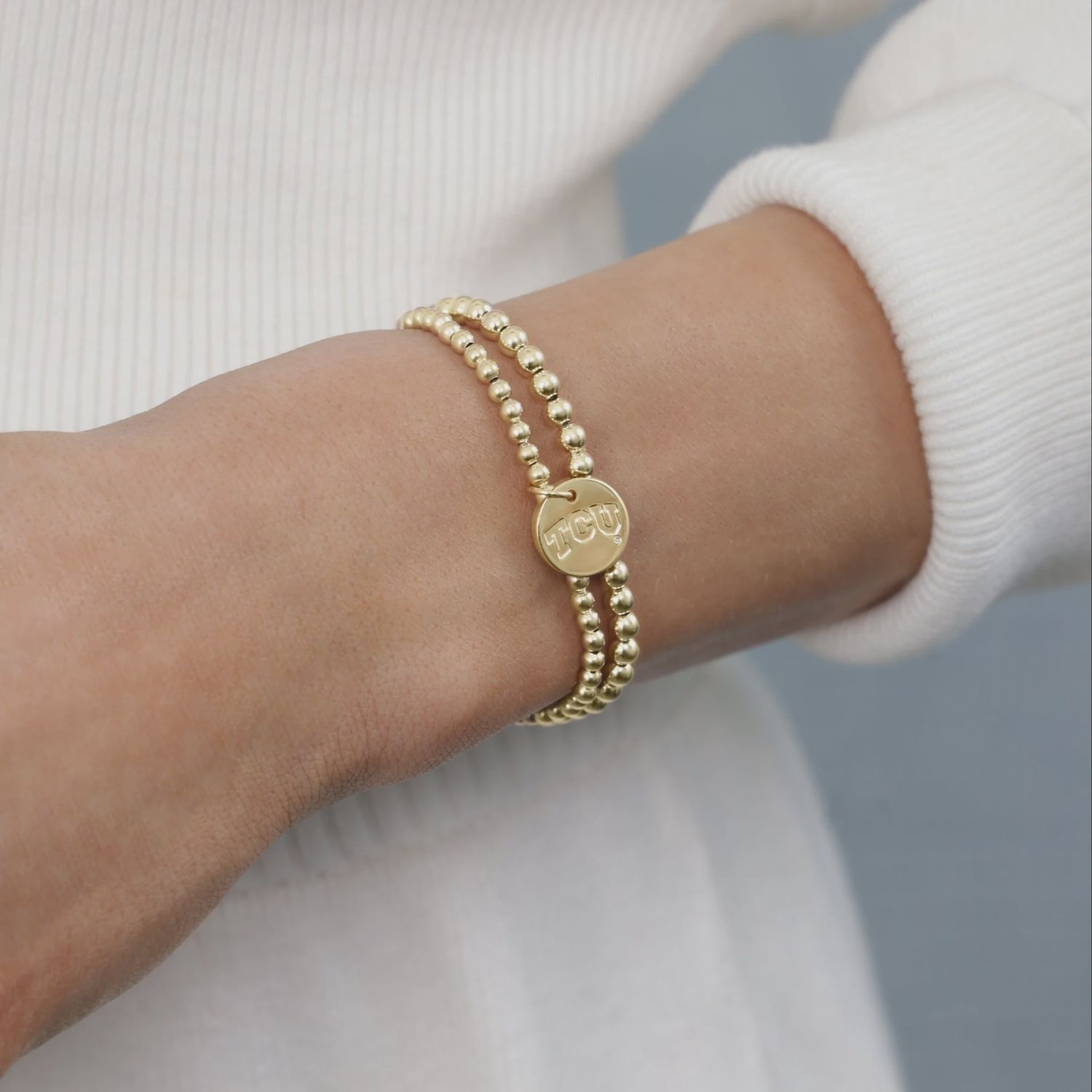 ECOLLEGIATE CLASSIC GOLD BRACELET 3MM TEXAS TCU DISC