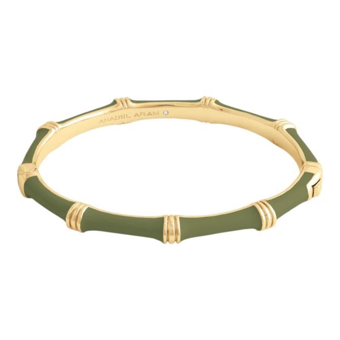 BAMBOO ENAMELED HINGED BANGLE OLIVE GREEN
