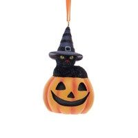 3" BAT, HAT, CAT ORNAMENT ON PUMPKIN