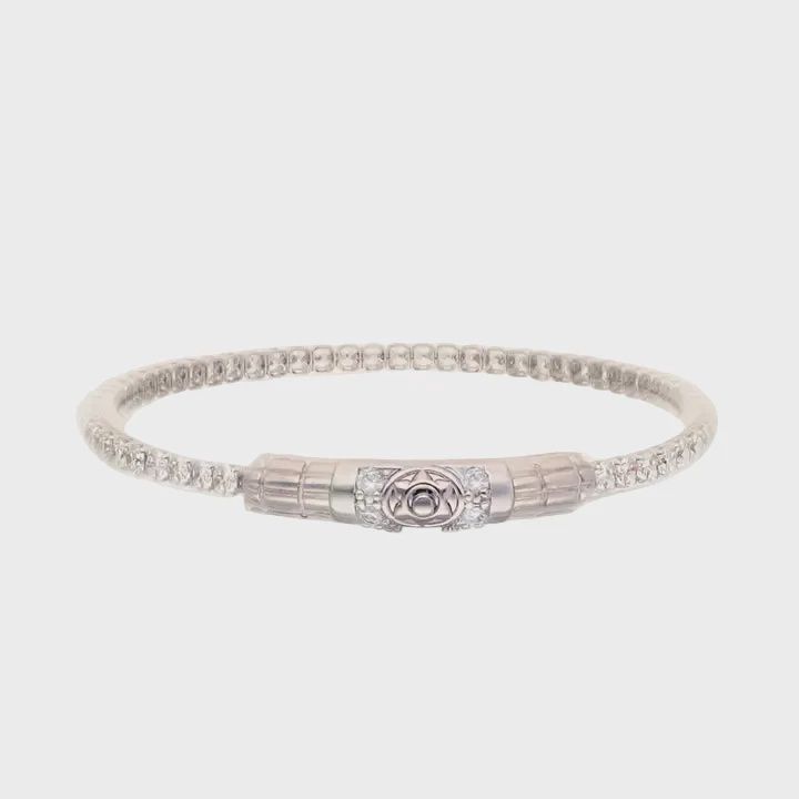 QUEEN ALL WEATHER SILVER BANGLE CLEAR CRSYTAL SMALL