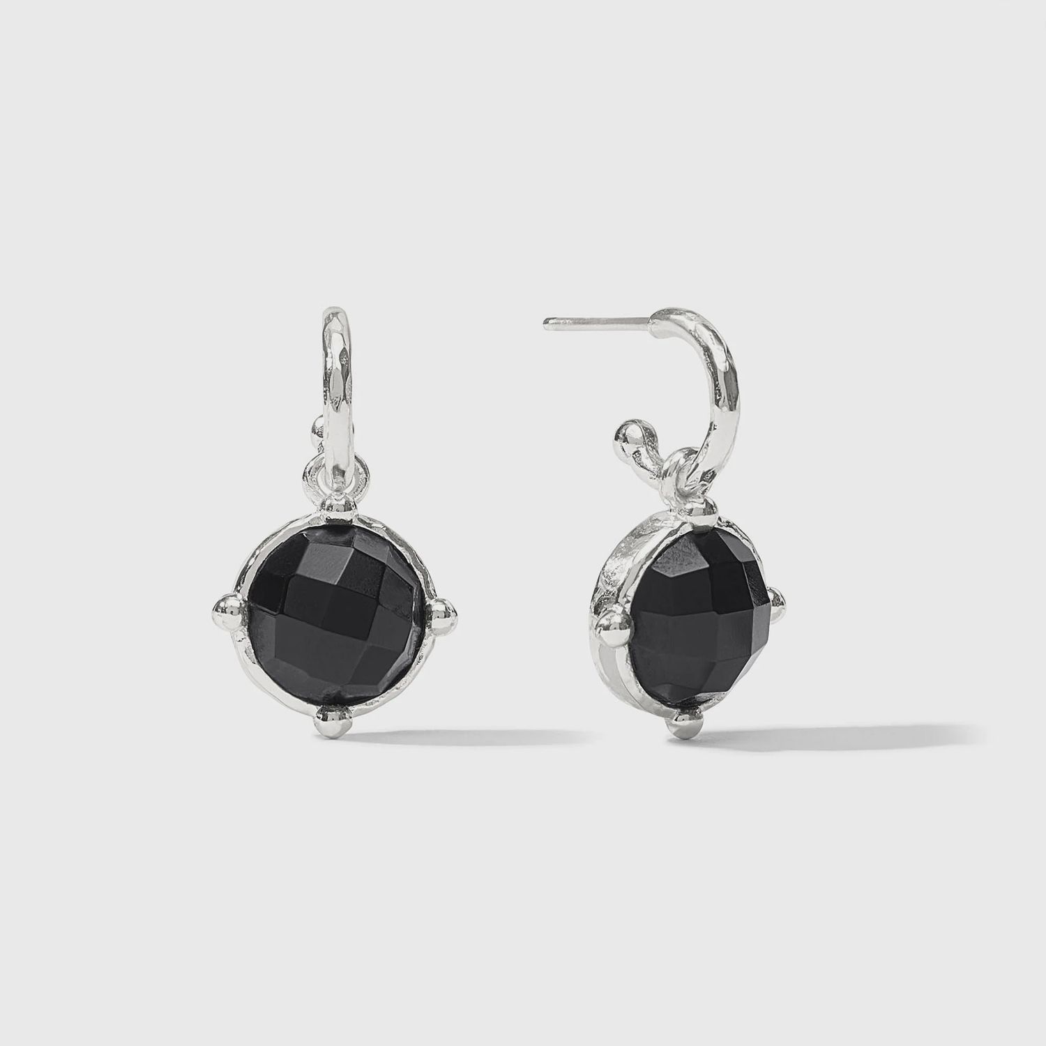 HONEYBEE HOOP &amp; CHARM SILVER EARRING OBSIDIAN BLACK