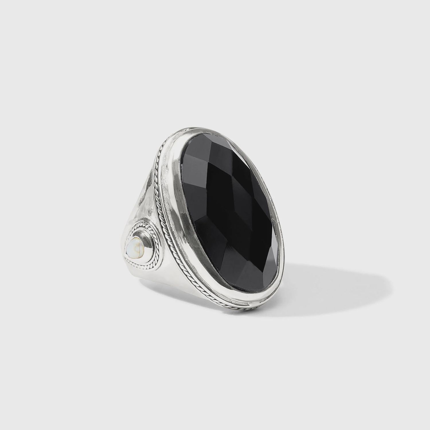 CANNES STATEMENT SILVER RING OBSIDIAN BALCK 7