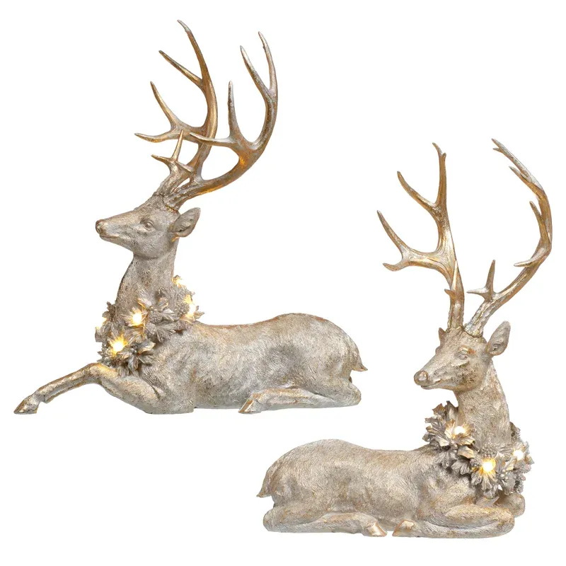 DEER WITH LED LIGHT WREATH 20 X 21" A2