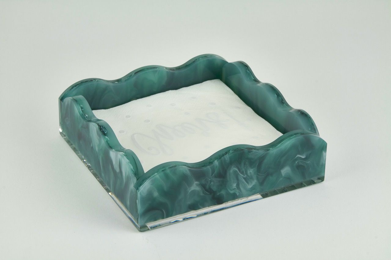 GREEN MARBELIZE COCKTAIL NAPKIN TRAY