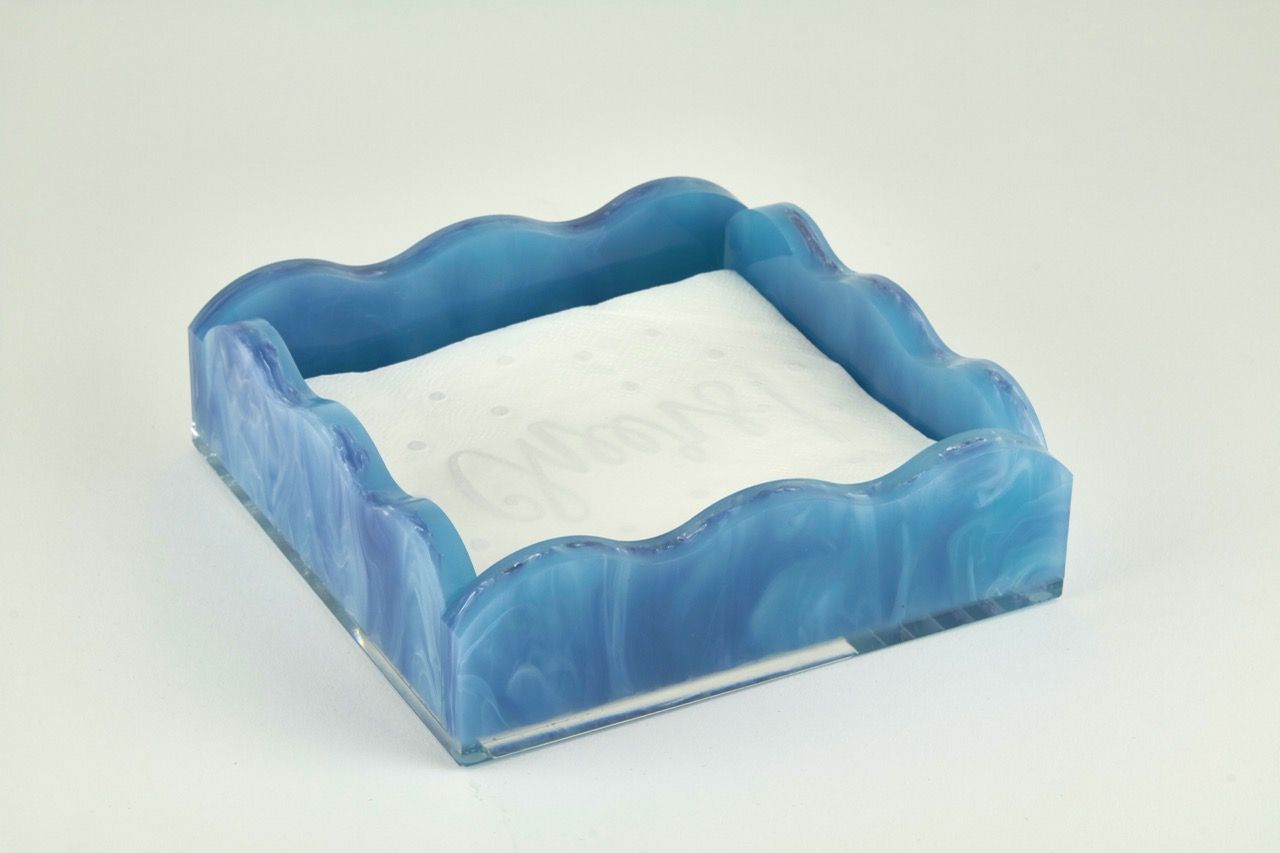 BLUE MARBELIZE COCKTAIL NAPKIN TRAY