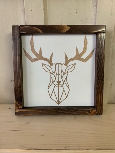 Deer Head Wooden Sign With Frame