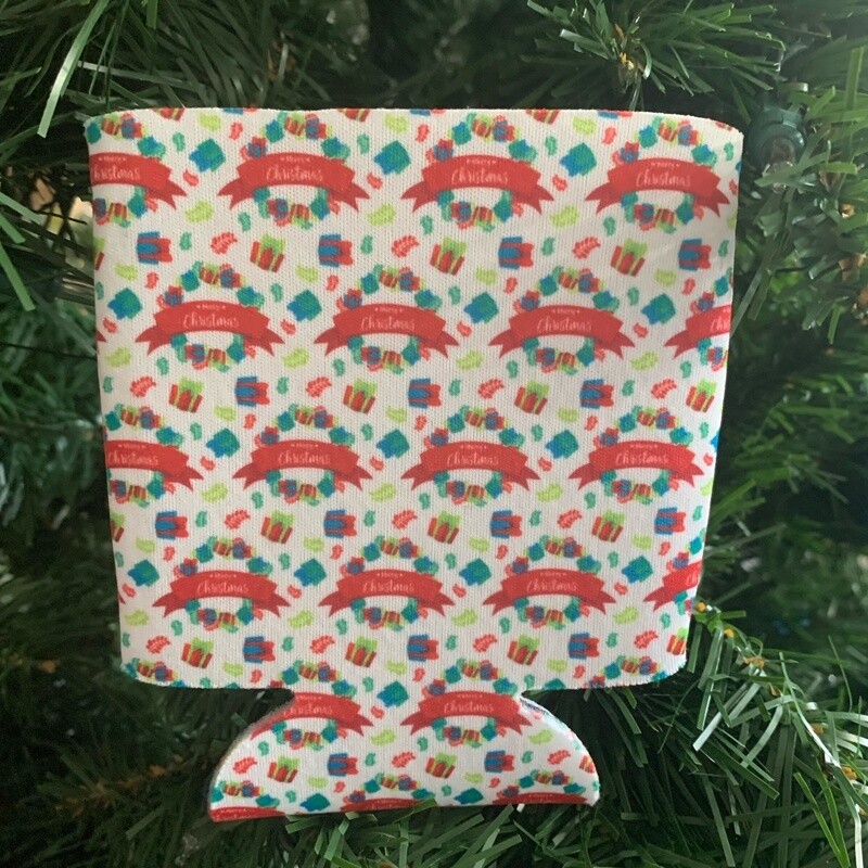 Merry Christmas Wreath Can Cooler