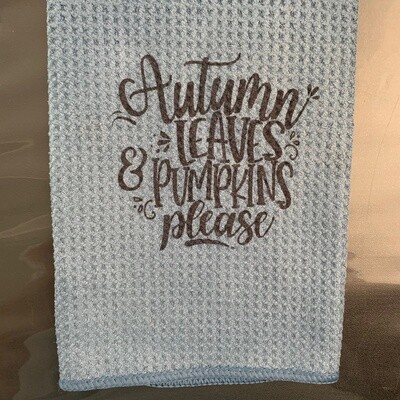 Autumn Leaves And Pumpkins Please Tea Towel