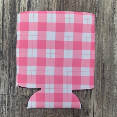 Pink Gingham Can Cooler