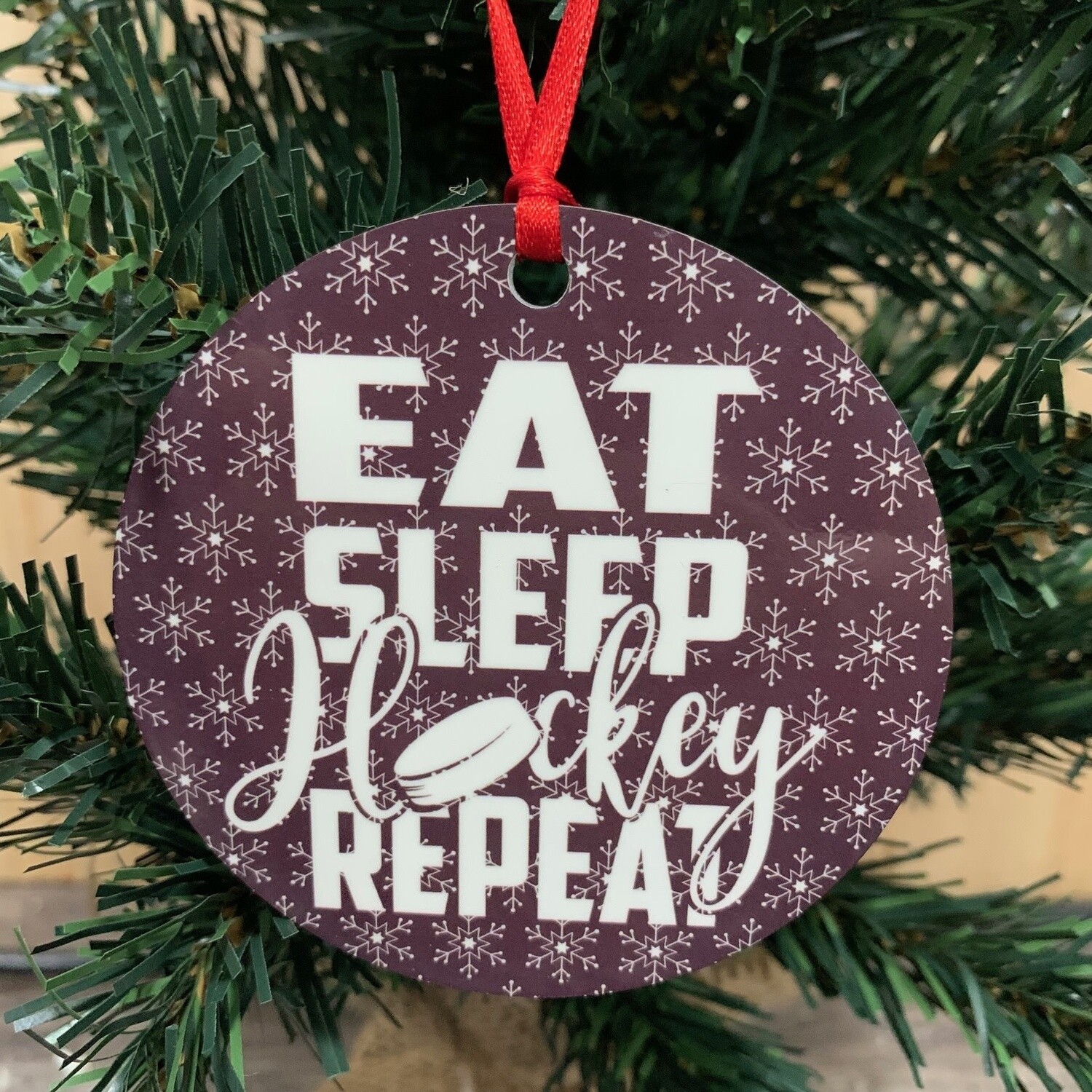 Eat, Sleep, Hockey Repeat Ornament