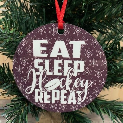 Eat, Sleep, Hockey Repeat Ornament