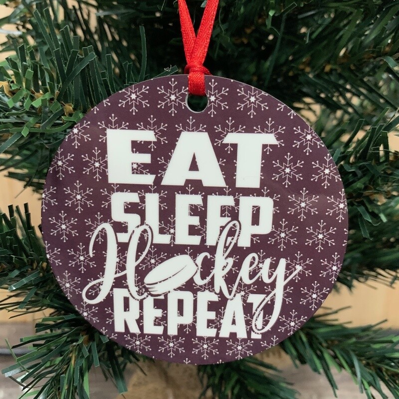 Eat, Sleep, Hockey Repeat Ornament