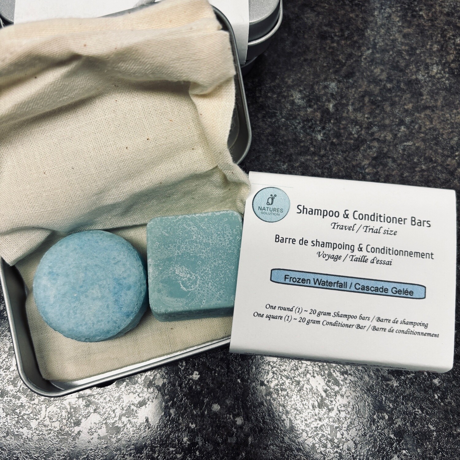 Frozen Waterfall Travel Shampoo and Conditioner Bars