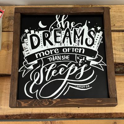 She Dreams Wooden Sign With Frame