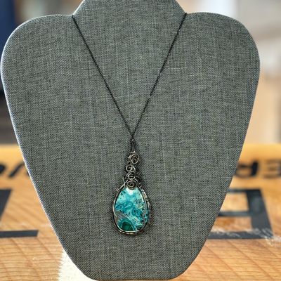 Azurite &amp; Hematite Wire Necklace