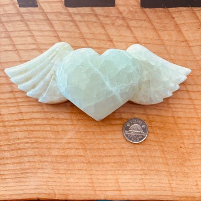 Pistachio Calcite Heart with Wings