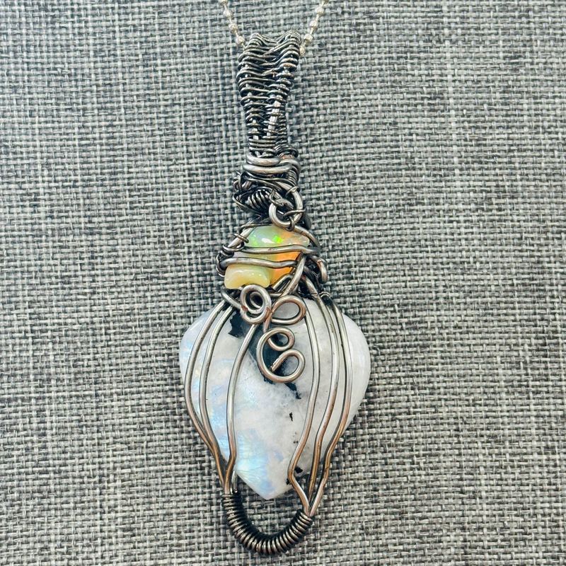 Moonstone &amp; Fire Opal Necklace