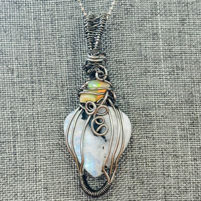 Moonstone &amp; Fire Opal Necklace