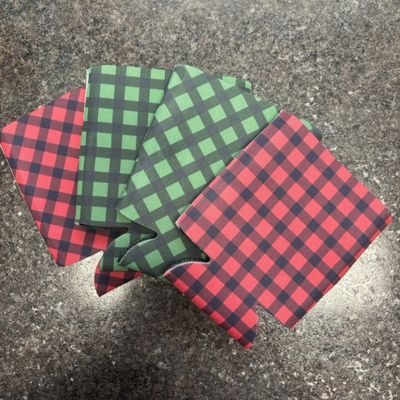 Red and Green Plaid Can Cooler Set