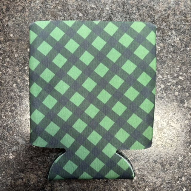 Green Plaid Can Cooler
