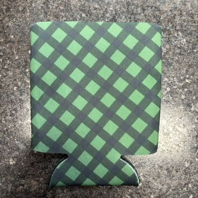 Green Plaid Can Cooler