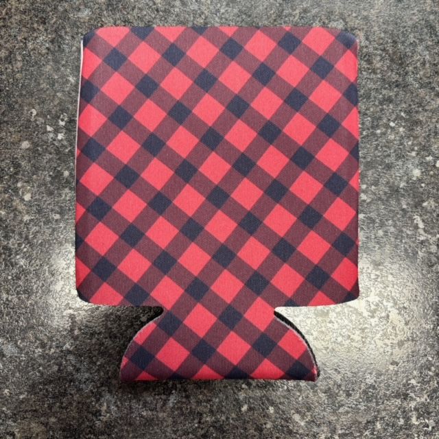 Red Plaid Can Cooler