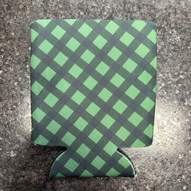 Green Plaid Can Cooler