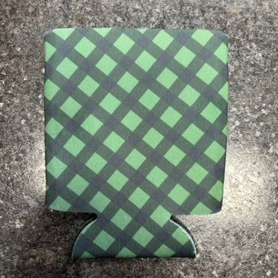 Green Plaid Can Cooler