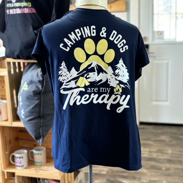 Camping and Dogs are My Therapy Ladies Shirt Size XL