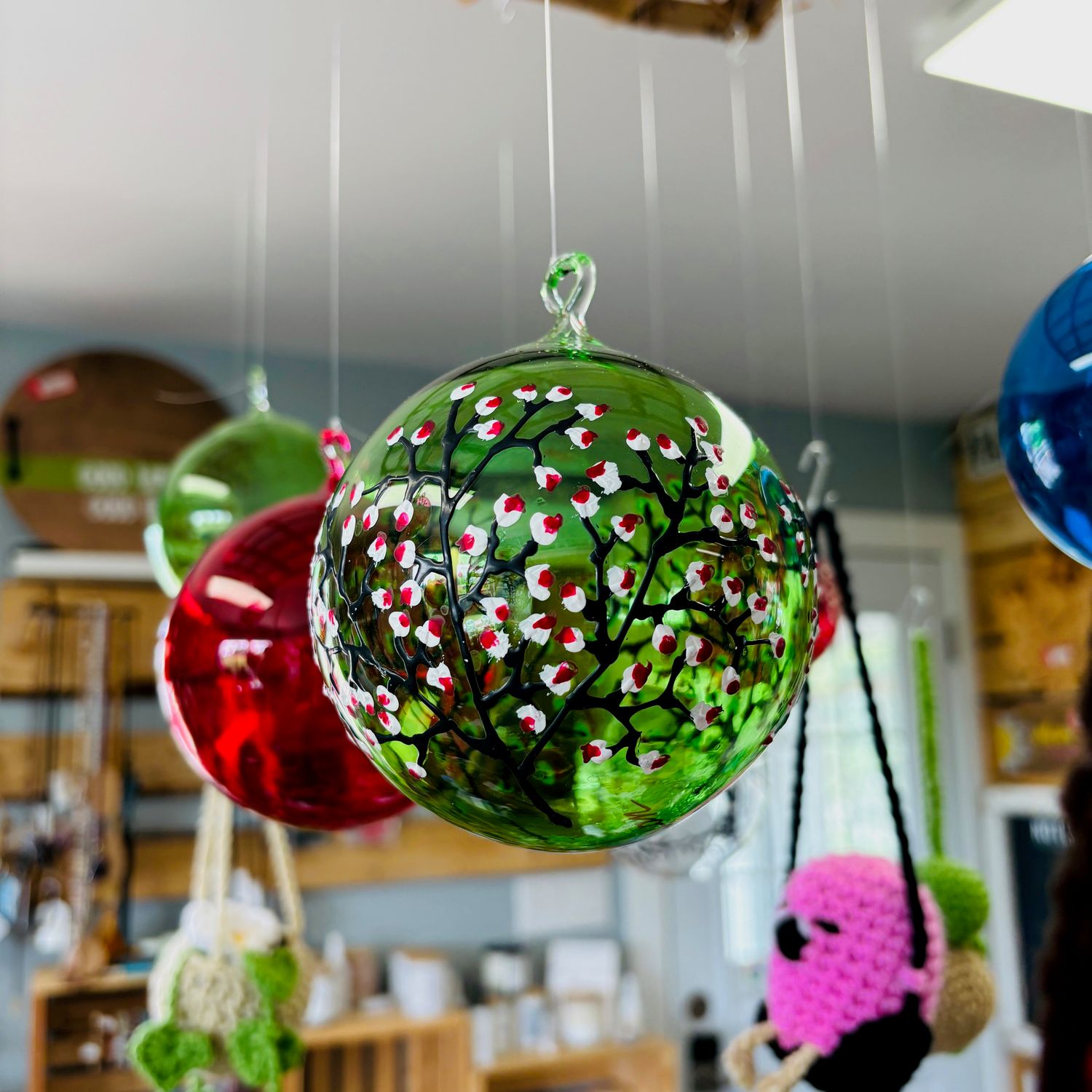 Green with Red Cherry Blossom Friendship Ball
