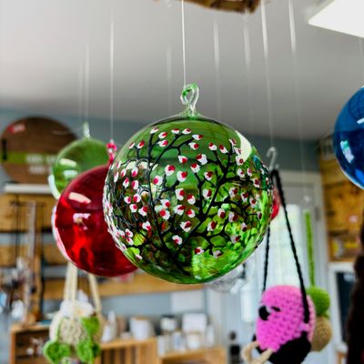 Green with Red Cherry Blossom Friendship Ball