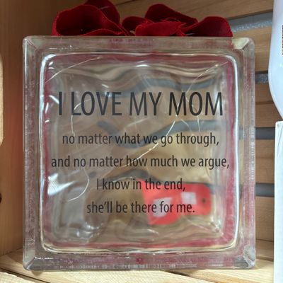 I Love My Mom Glass Block