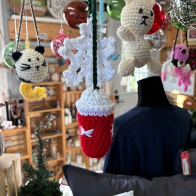 Coffee Cup and Snow Flake Crochet hanger