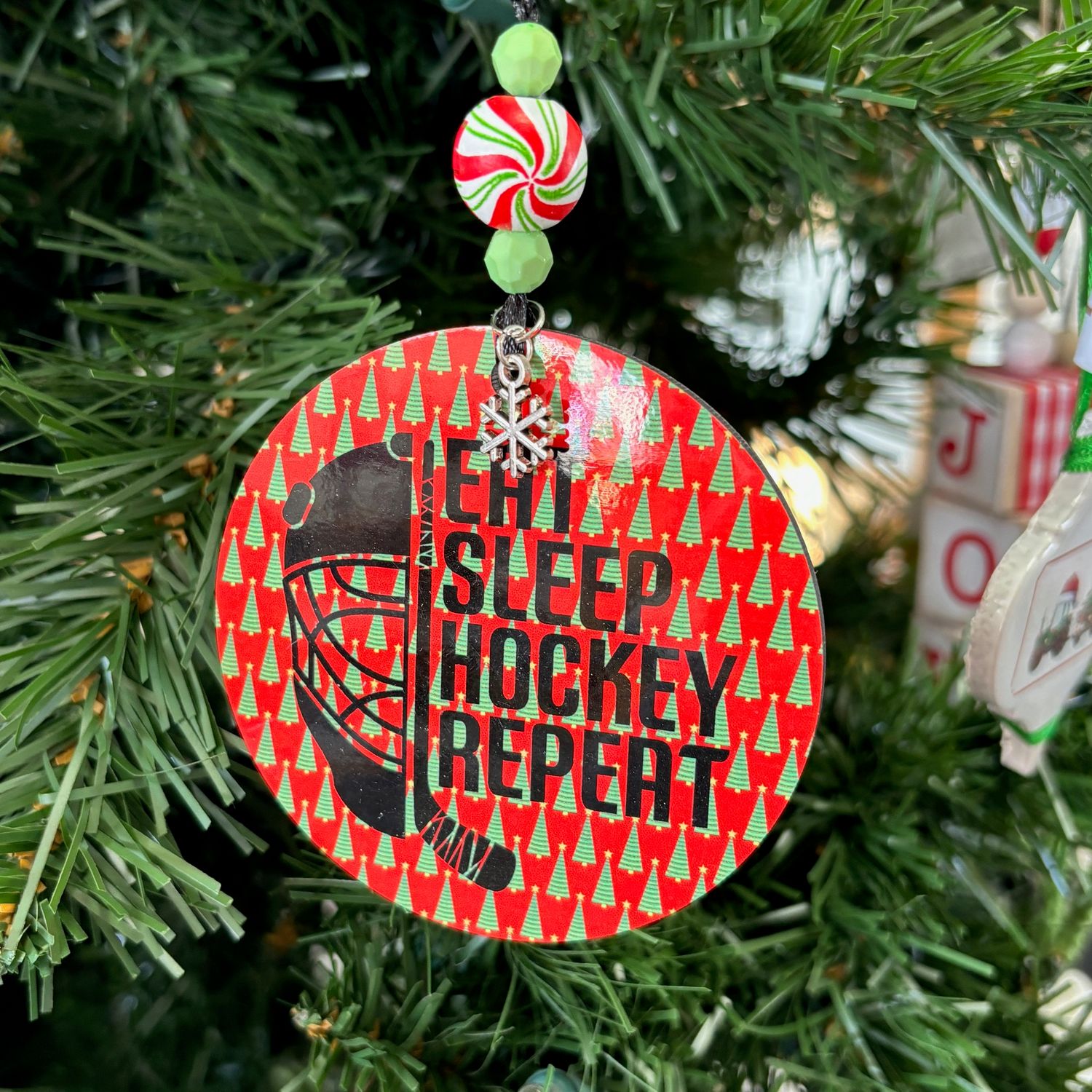 Eat, Sleep, Hockey Repeat Ornament