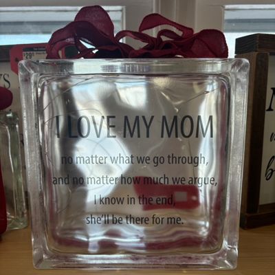 I Love My Mom Glass Block