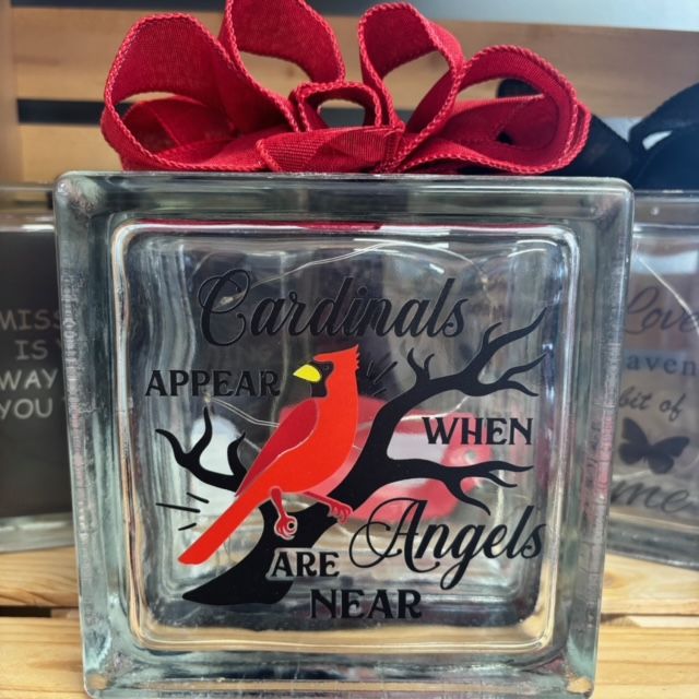 Cardinals Appear When Angels Are Near Glass Block