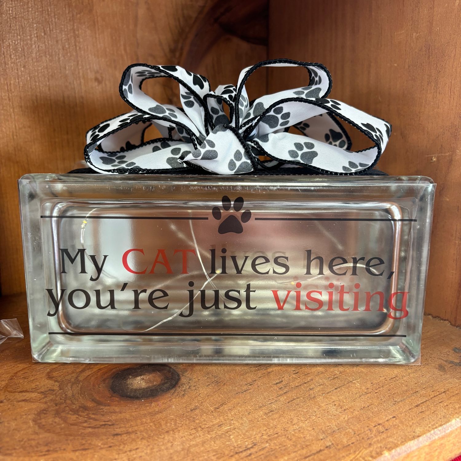 My Cat Lives Here Glass Block